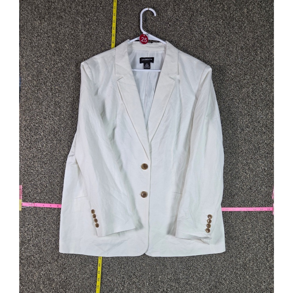 Liz Claiborne Blazer Women 18 White Linen Blend Two Button Career Professional